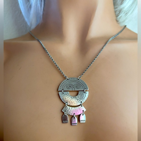 NWT Brighton MARRAKESH SOLEIL ROUND Silver Dangle Pendant Necklace Silver Plated - Picture 1 of 3